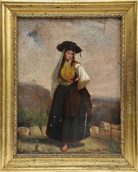 Figura Feminina Em Traje Regional Oil Painting by Francisco Jose de Resende