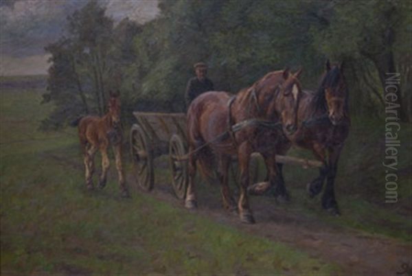 Hjem Fra Marken Oil Painting by Johannes Resen-Steenstrup