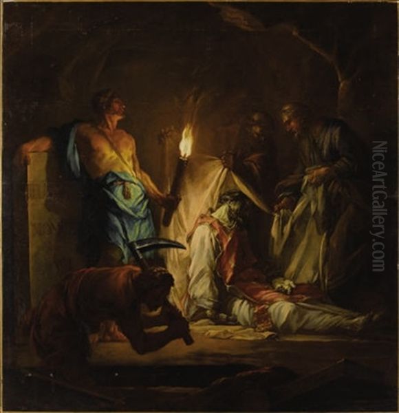 The Entombment Of A Cleric By Torchlight by Jean Restout the Younger