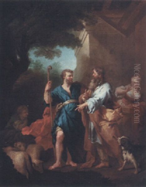 Laban And Jacob At The Well Oil Painting by Jean Restout the Younger