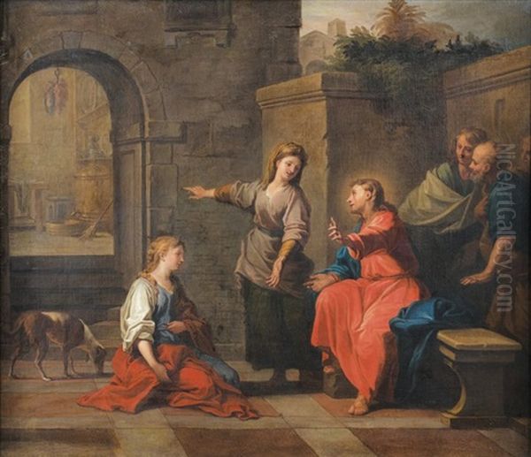 Le Christ Chez Marthe Et Marie Oil Painting by Jean Bernard Restout