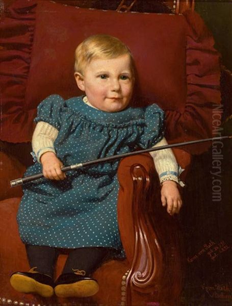 Kinderportrait Auf Rotem Stuhl Mit Reitpeitsche Oil Painting by Caspar Von Reth