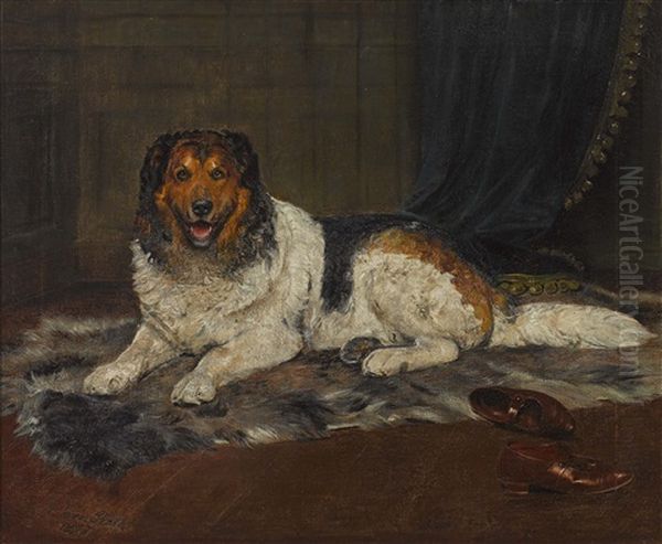 Landseer, Auf Einem Fell Liegend Oil Painting by Caspar Von Reth