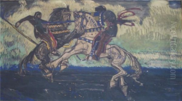 Cavalieri In Combattimento Oil Painting by Aroldo Bonzagni