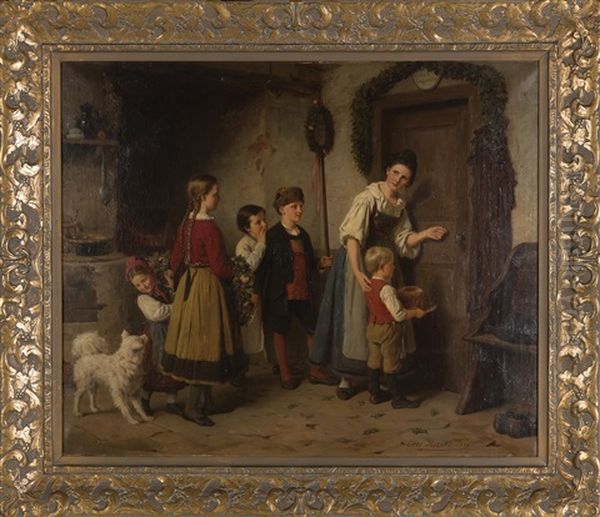 Delivering A Christmas Cake Oil Painting by Otto Rethel