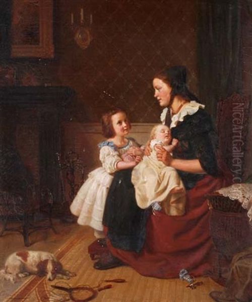 Mutter Mit Ihren Beiden Kindern Oil Painting by Otto Rethel