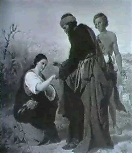 Boas Findet Ruth Ahrenlesend Oil Painting by Otto Rethel