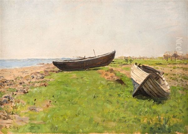 Boote Am Ufer Oil Painting by Karl Lorenz Rettich