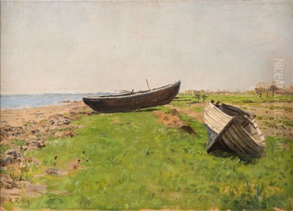 Boote Am Ufer Oil Painting by Karl Lorenz Rettich