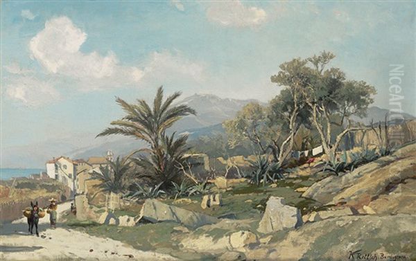 Blick Auf Den Malerischen Ort An Der Riviera An Einem Fruhlingstag Oil Painting by Karl Lorenz Rettich