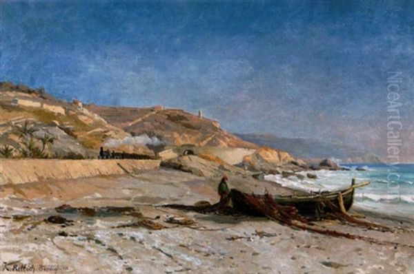 An Der Kuste Von Bordighera, Italien Oil Painting by Karl Lorenz Rettich