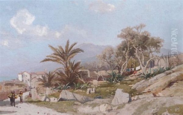 A Coastal Landscape At Bordighera Oil Painting by Karl Lorenz Rettich