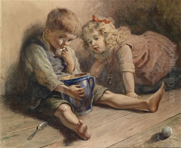 Kinder Und Ein Honigtopf Oil Painting by Heinrich Rettig