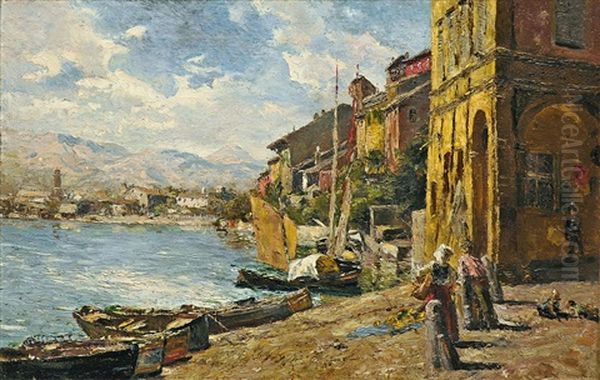 Am Gardasee - Blick Nach Riva Oil Painting by Heinrich Rettig