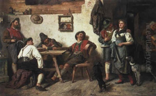 In Der Almhuette Oil Painting by Heinrich Rettig