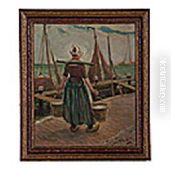 Dutch Maiden Carrying Water Oil Painting by John Rettig