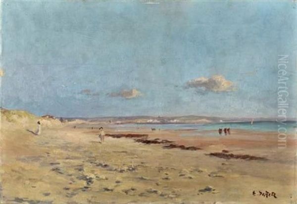 Personnages Sur La Plage Oil Painting by Eudes Alfred Francois Retz