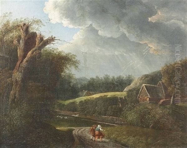 Aufziehendes Sommergewitter Oil Painting by August Carl Heinrich Retzsch