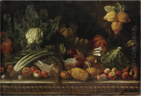 Natura Morta Con Cedri, Frutta, Rape E Zucche Oil Painting by Pietro Paolo Bonzi