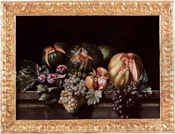 Natura Morta Con Fichi, Uva, Melone, Zucche E Melagrana Oil Painting by Pietro Paolo Bonzi