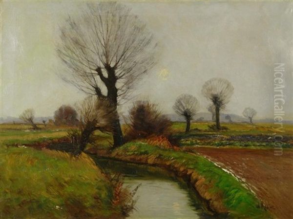 Herbstlandschaft Mit Kopfweiden Oil Painting by Wilhelm Reuter