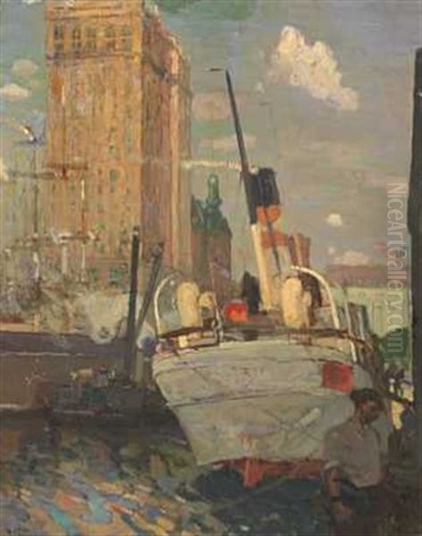 Havneparti Oil Painting by Henry Reuterdahl