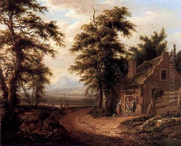 Paysans Pres De Leur Maison Dans Un Paysage Boise by Theodore de Reuver