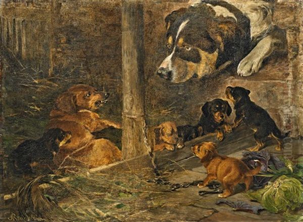 Hundewelpen Im Zwinger Oil Painting by Adeline von Reventlow