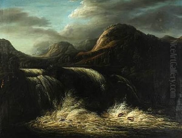 A Norwegian Mountain Landscape With A Stream Oil Painting by Louise Sybilla Reventlow