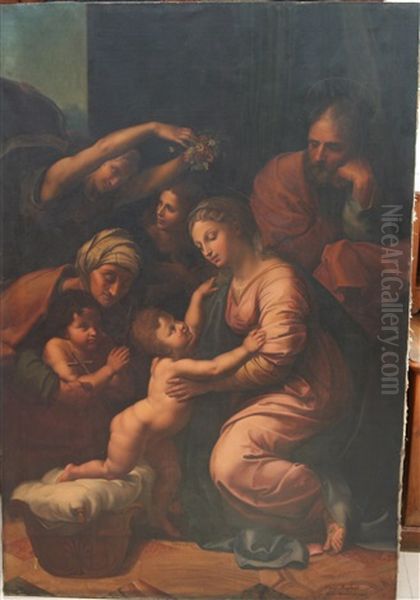 La Sainte Famille (after Raphael) Oil Painting by Andre Reverchon