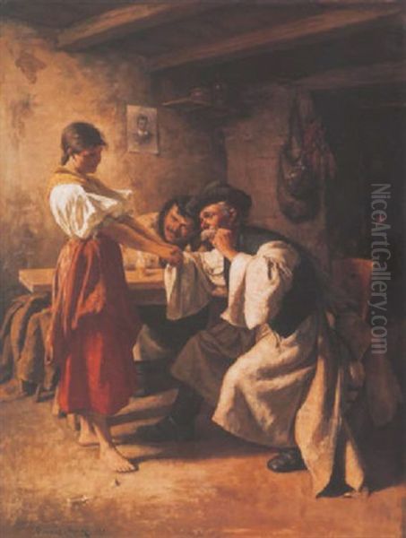 Udvarlok (wooers) Oil Painting by Imre Revesz