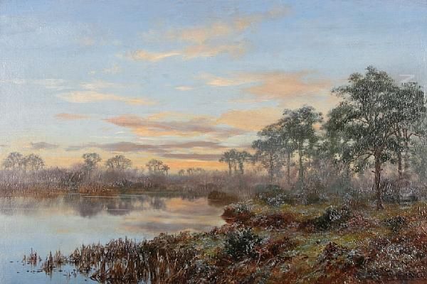 Wooded Lake Landscape Oil Painting by Walter Boodle