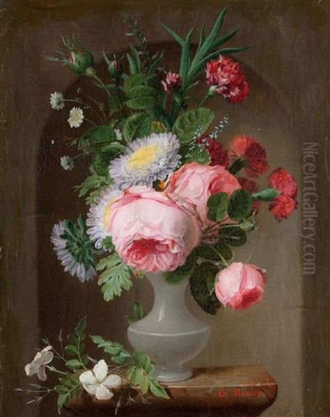 Bouquet De Fleurs Sur Un Entablement Oil Painting by Claude Louis Marie Revol