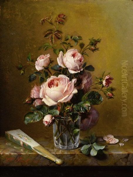 Rosen In Einer Glasvase Oil Painting by Claude Louis Marie Revol