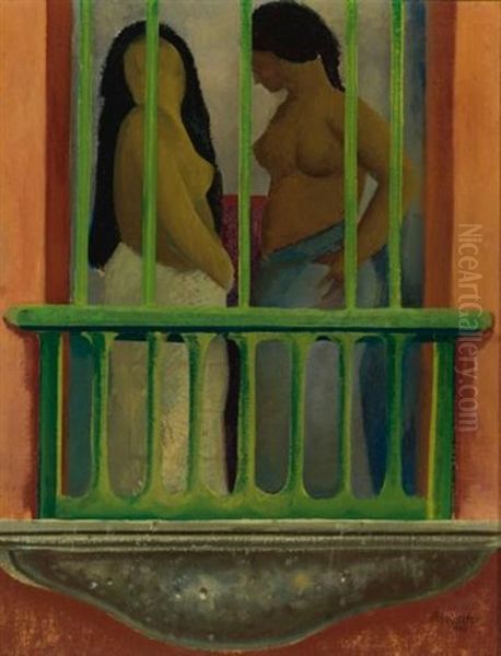 Mujeres En El Balcon Oil Painting by Fermin Revueltas