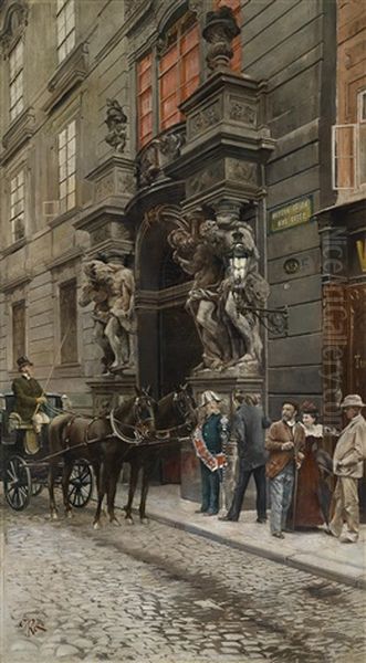 Fiaker Vor Dem Clam-gallas Palais In Prag Oil Painting by Oscar Rex