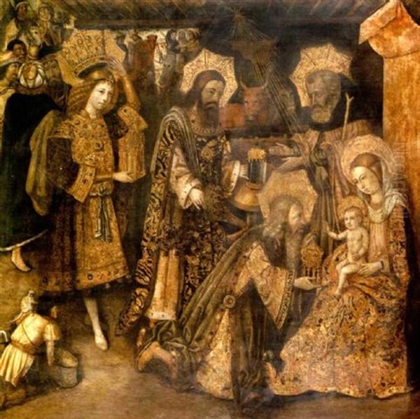 The Adoration Of The Magi (attr. In Collab. With Artist's Studio) Oil Painting by Juan (Reixach) Rexach