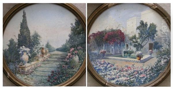 Vues De Jardins (pair) Oil Painting by Alphonse Rey