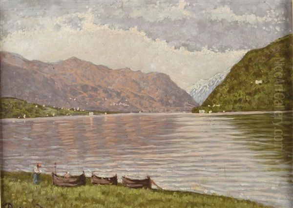 Tirolo, Calma Del Lago Oil Painting by Enrico Reycend