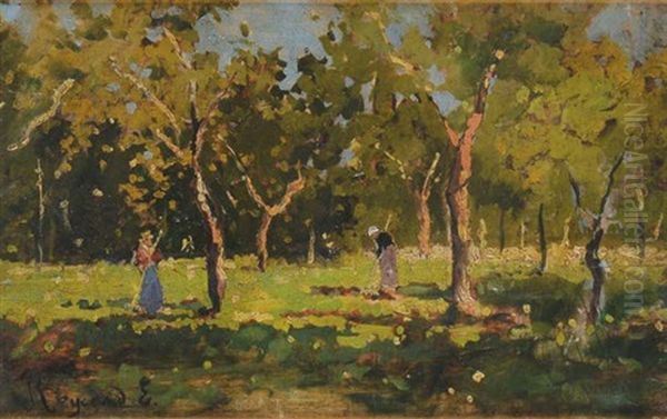 Contadini Tra Gli Alberi Oil Painting by Enrico Reycend