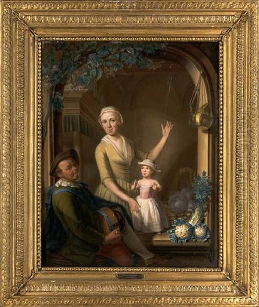 Frau Mit Kind Und Drehorgelspieler Oil Painting by Nicolaes Reyers