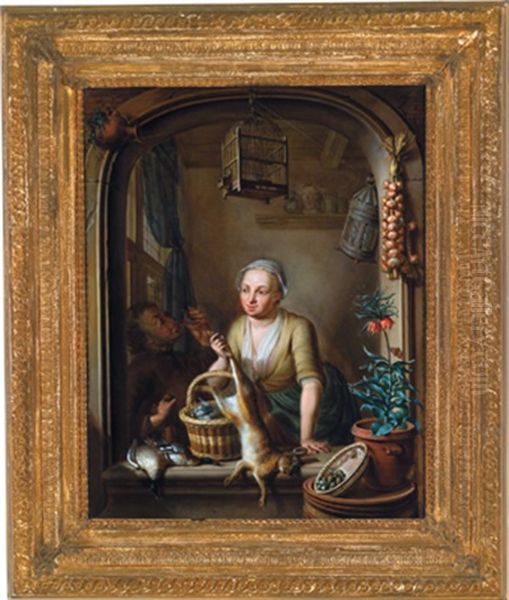 Eine Schakernde Frau In Der Kuche Mit Einem Hasen Oil Painting by Nicolaes Reyers