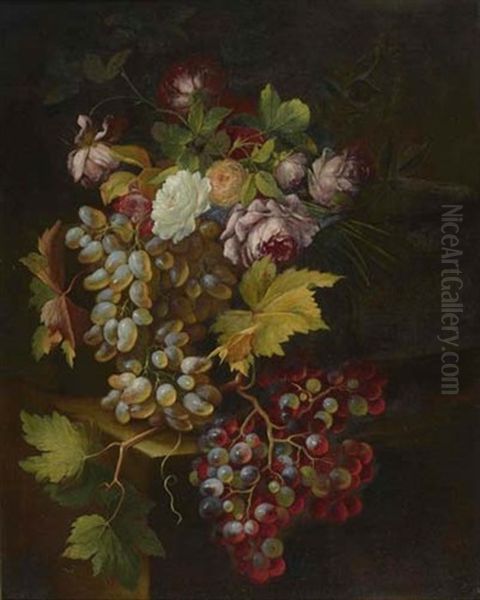 Stilleben Mit Trauben Und Rosen Oil Painting by Johannes Hubertus Reygers