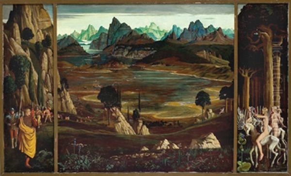 Entdeckung Der Neuen Welt - Verlust Der Unschuld - Naturlichkeit (triptych) Oil Painting by Herbert Reyl-Hanisch