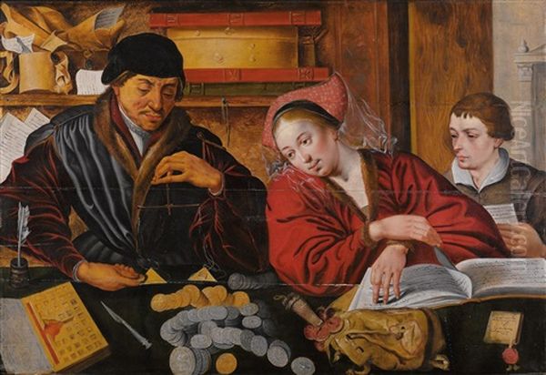 The Moneychanger And His Wife Oil Painting by Marinus van Reymerswaele