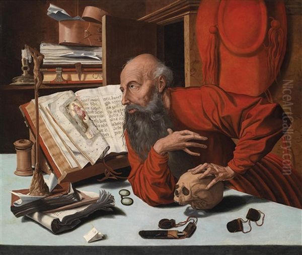 Der Heilige Hieronymus In Seiner Studierstube Oil Painting by Marinus van Reymerswaele