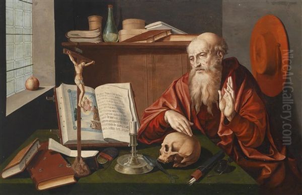 Der Heilige Hieronymus In Seinem Studierzimmer Oil Painting by Marinus van Reymerswaele