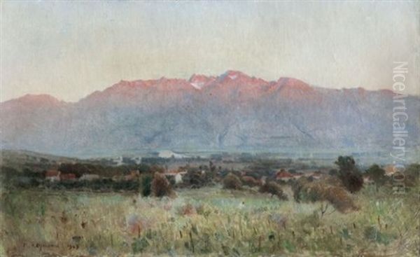 Soleil Couchant Sur La Chaine De Belledonne Oil Painting by Marcel Reymond