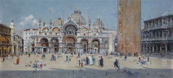 St Mark's Square, Venice Oil Painting by Antonio Maria de Reyna Manescau