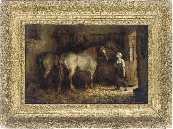 A Stable Interior Oil Painting by Willem Jacobus Boogaard